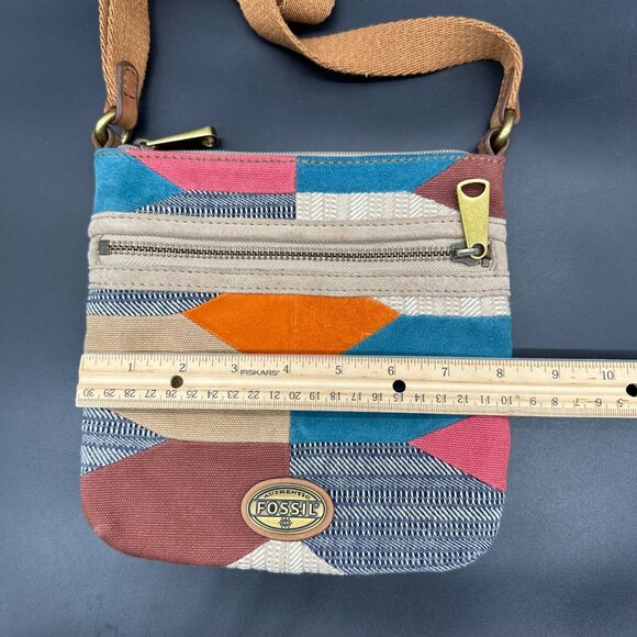 Fossil Patchwork Crossbody Purse Coin Pouch Wallet Vintage 90s Y2K Boho Leather - Picture 8 of 13